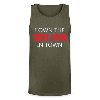 Men's Best Gym In Town Tri-Blend Organic Tank - heather olive
