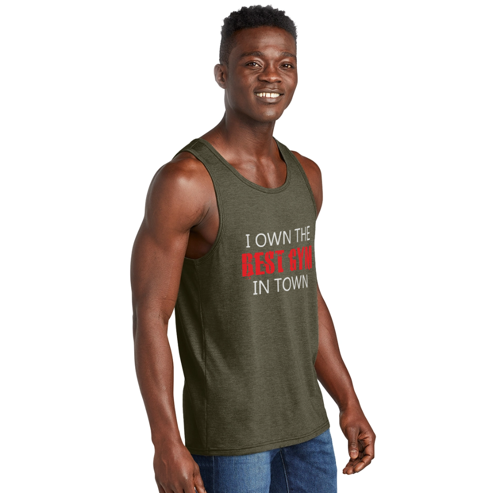 Men's Best Gym In Town Tri-Blend Organic Tank - heather olive