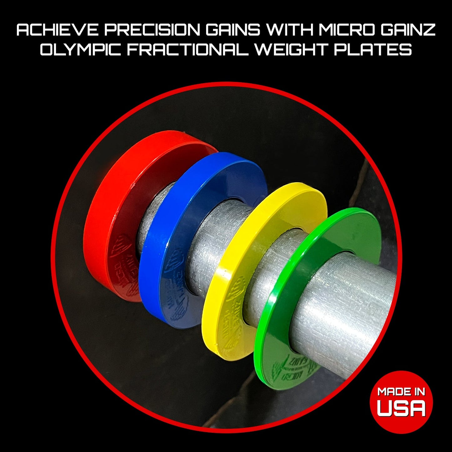 Micro Gainz Olympic Size Fractional Weight Plates Set of 10 Plates .25LB-1.25LB w/ Bag