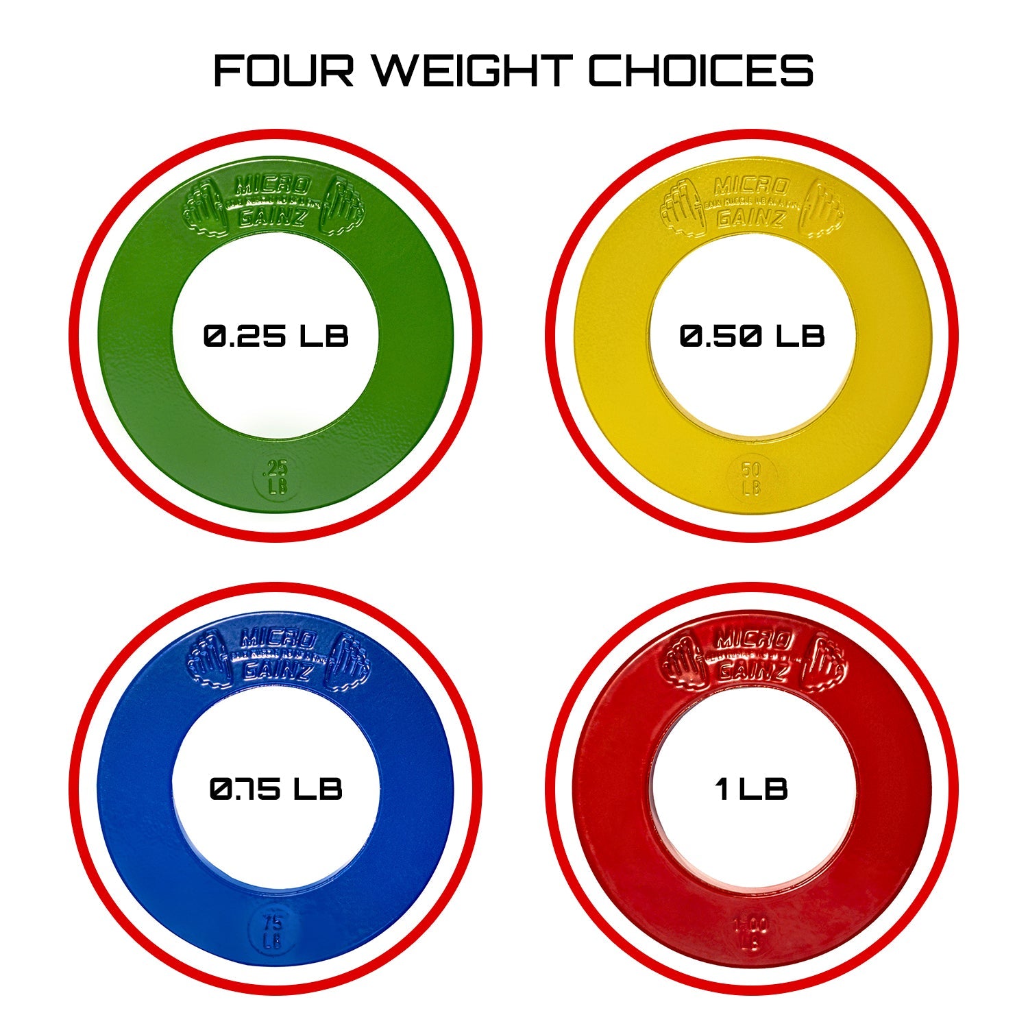 Micro Gainz Olympic Size Fractional Weight Plates Set of 8 Plates .25LB-1LB  w/ Bag