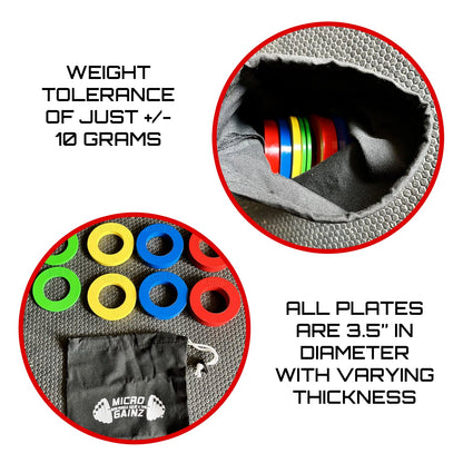 Micro Gainz Olympic Size Fractional Weight Plates Set of 10 Plates .25LB-1.25LB w/ Bag