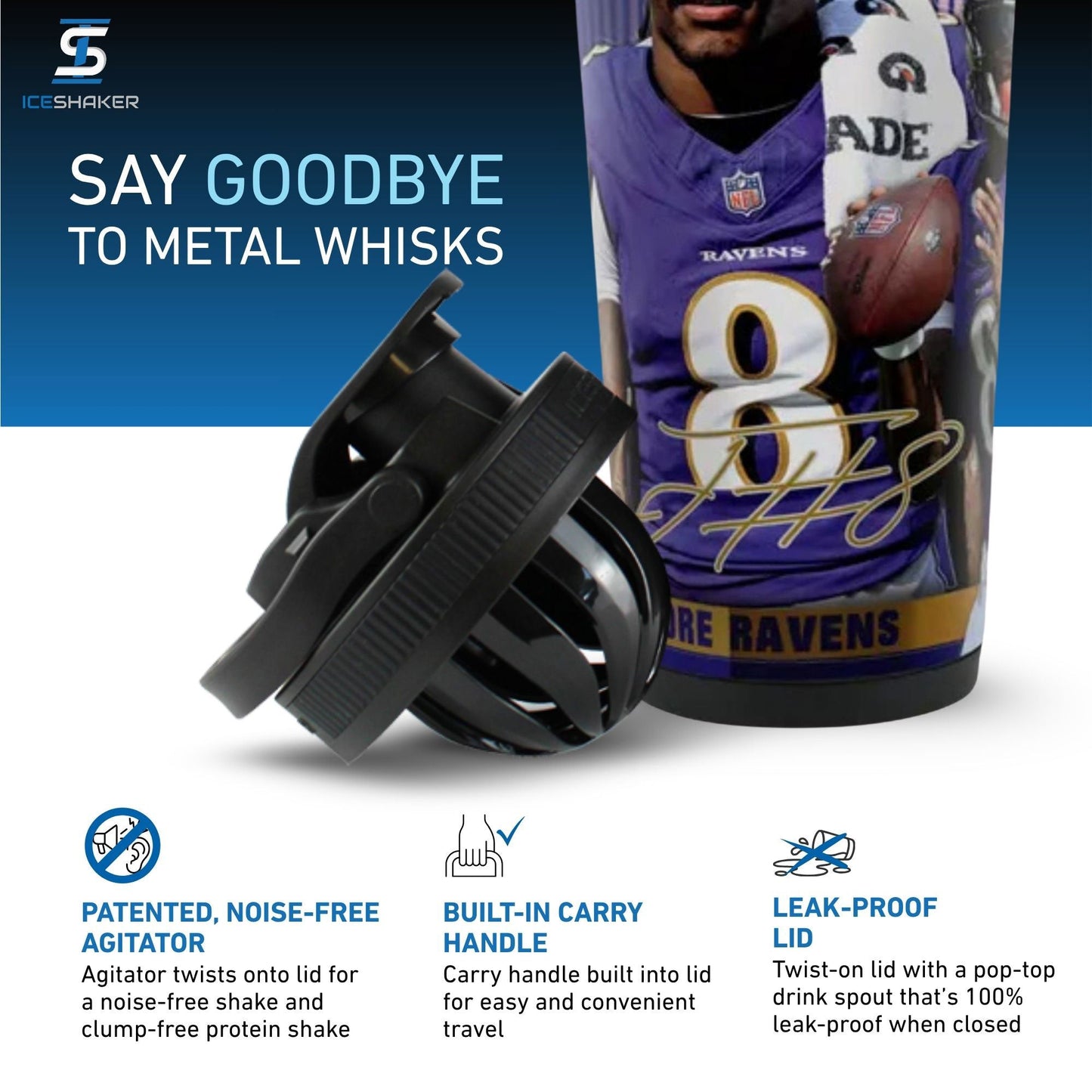 Official Lamar Jackson Baltimore Ravens 4D 26oz Ice Shaker