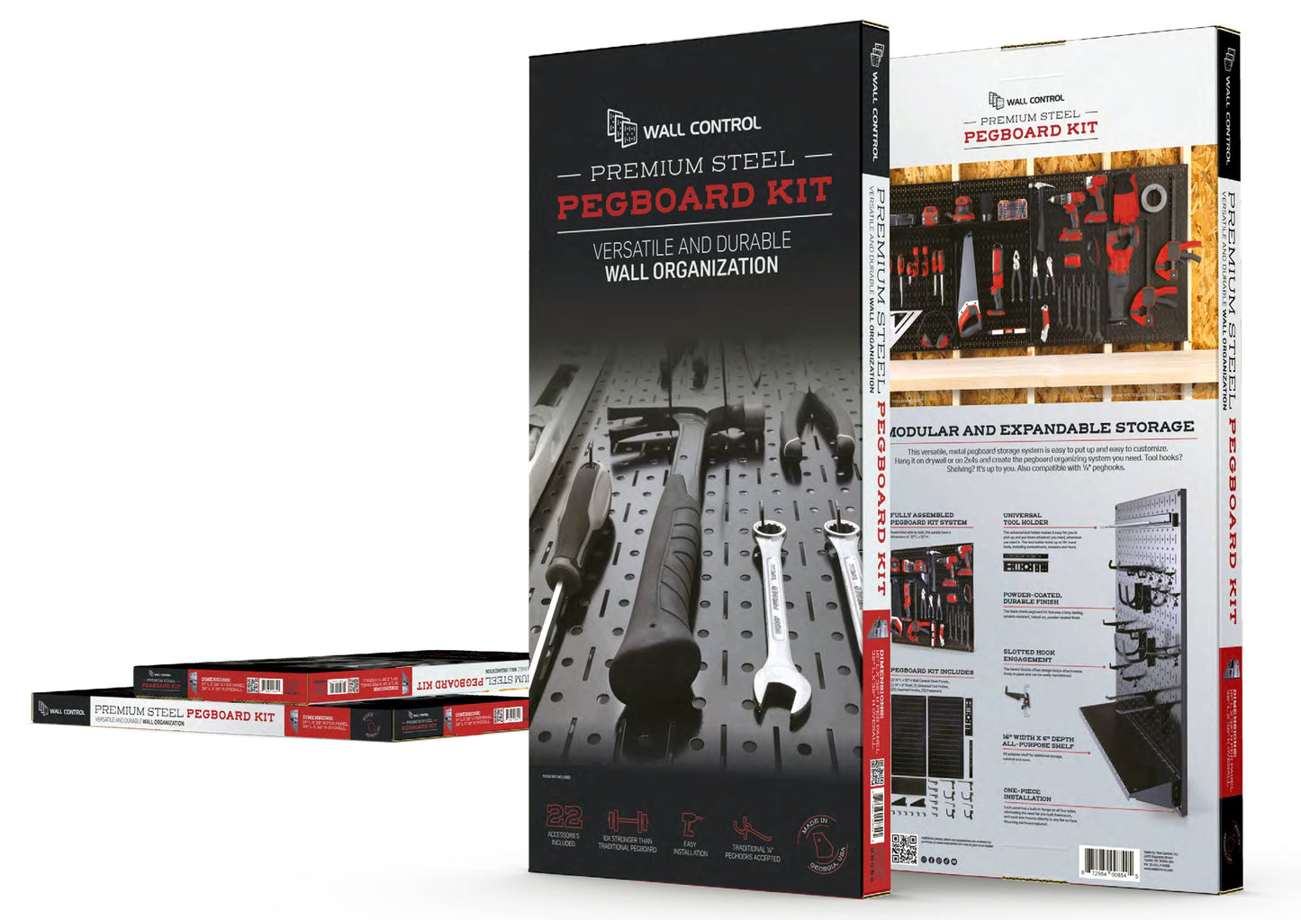 Wall Control Premium Steel Pegboard Kit - Black Pegboard with Hooks