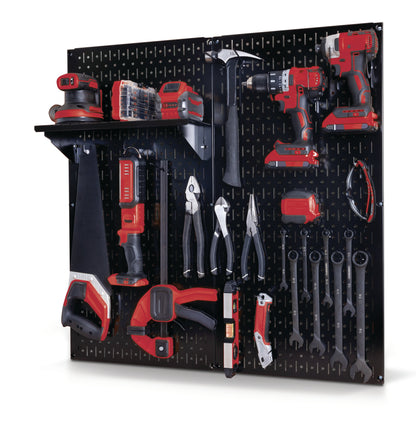 Wall Control Premium Steel Pegboard Kit - Black Pegboard with Hooks