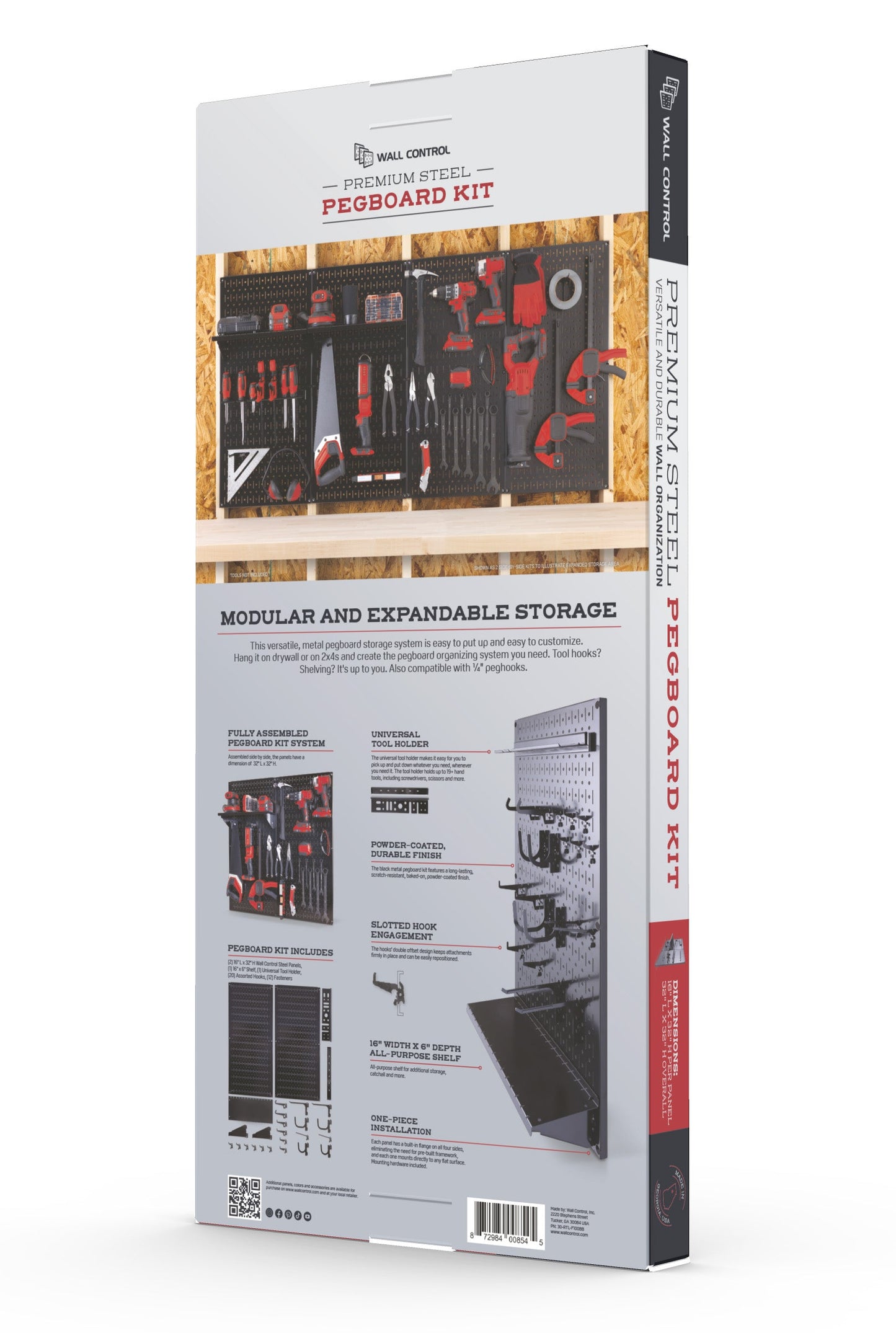 Wall Control Premium Steel Pegboard Kit - Black Pegboard with Hooks