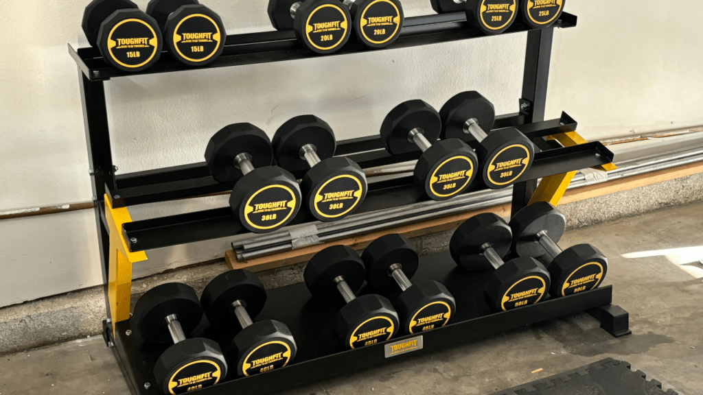 A ToughFit Dumbbell set and dumbbell rack